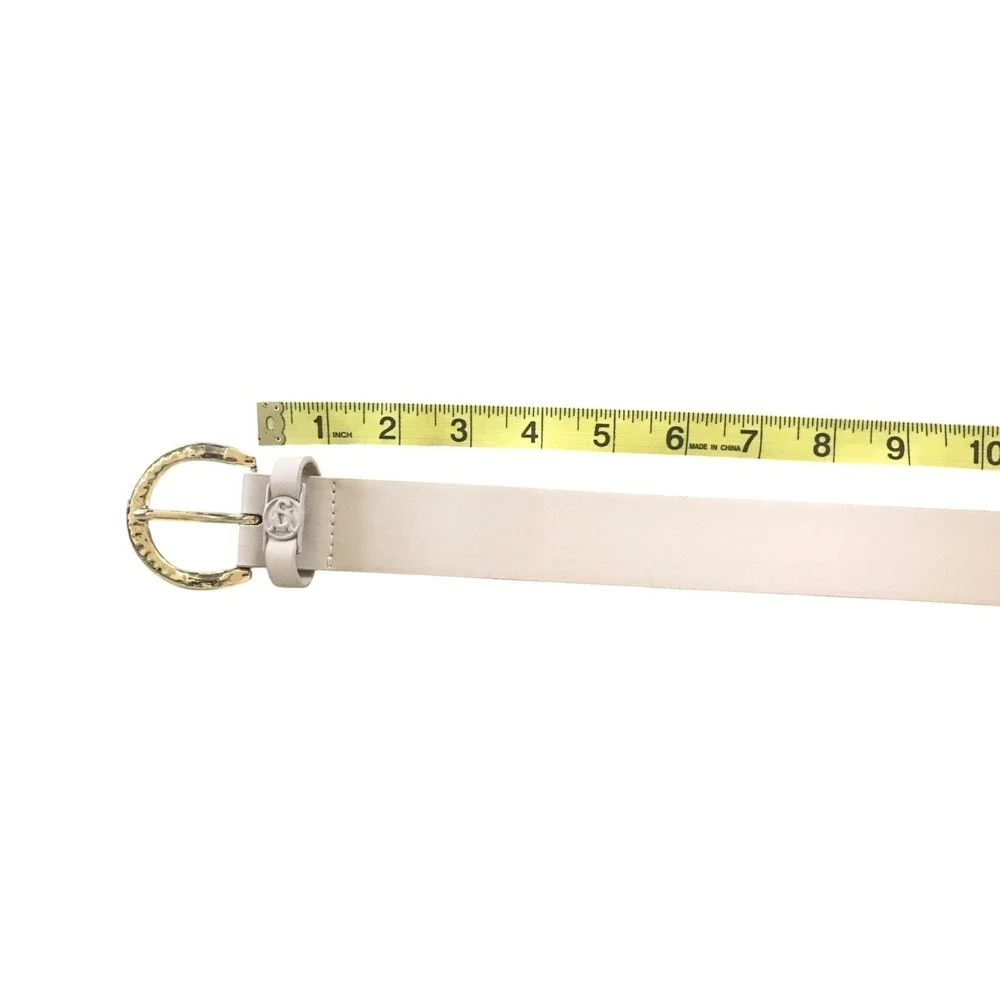 Steve Madden Beige Vegan Leather Belt Womens M Gold Buckle Classic Minimalist